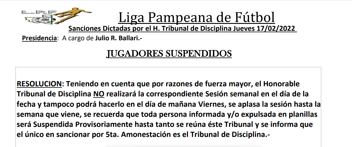 No SesionÓ El Tribunal De Disciplinas De Liga Pampeana Casigol 7594